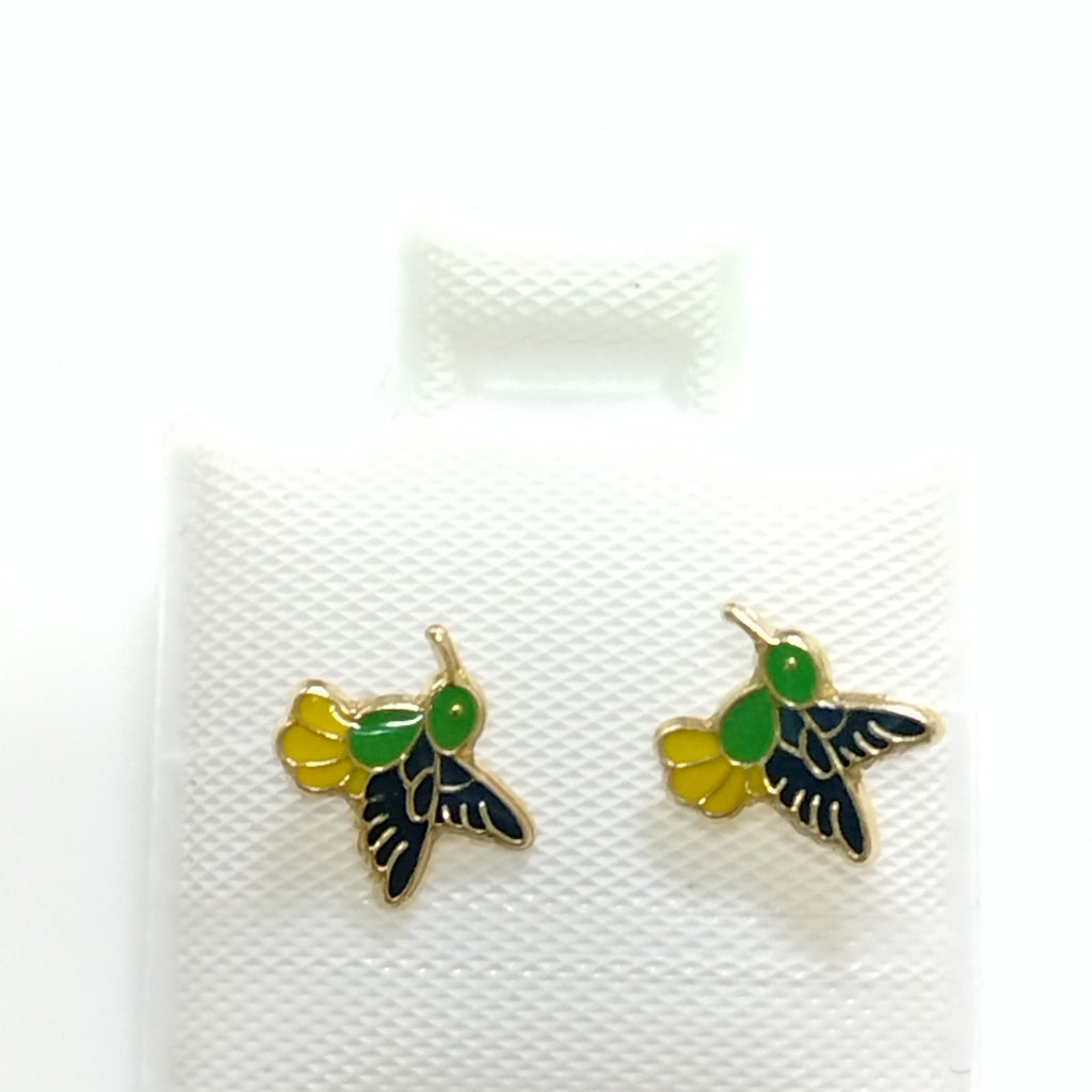 BROQUELES BROQUEL FIG COLIBRI ESMALTE VERDE 14K 0.2138 GR (NUEVO)