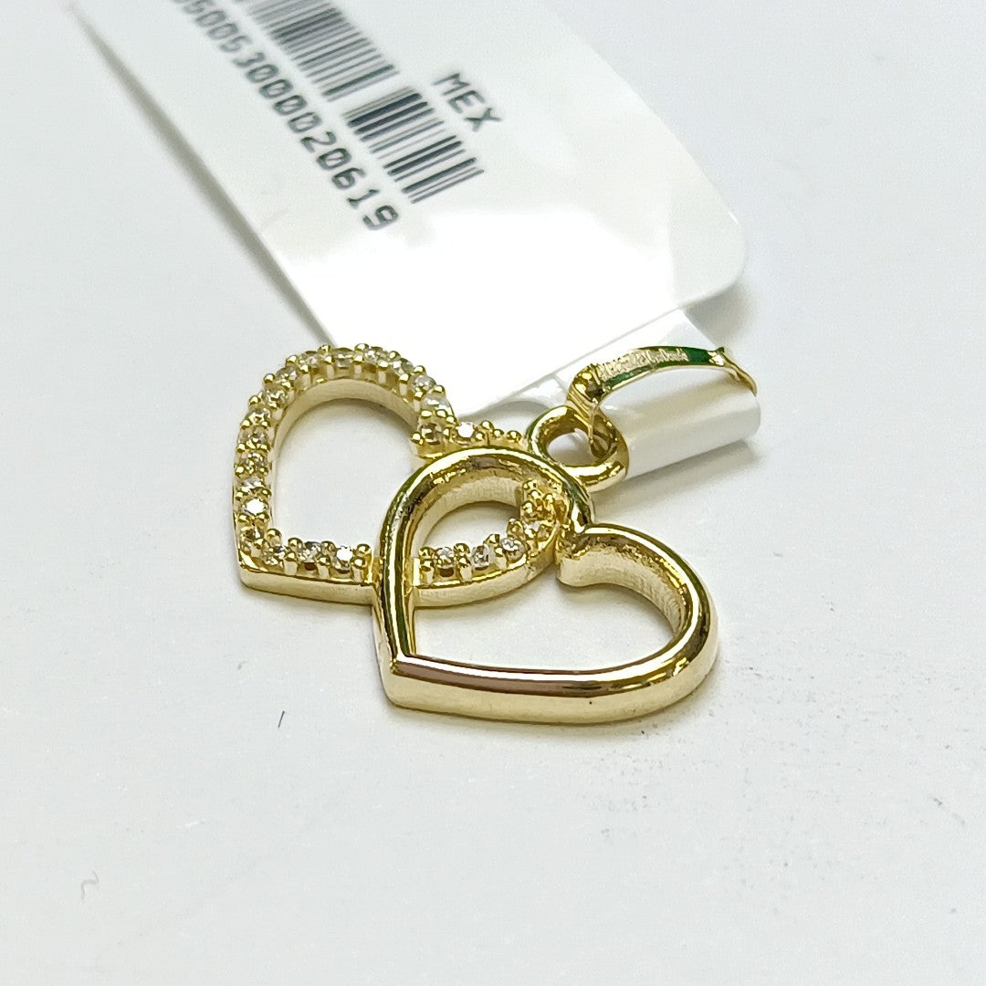 DIJE TEJIDO DOS CORAZONES CON CIRCONIAS 14K 1.4 GR (NUEVO)