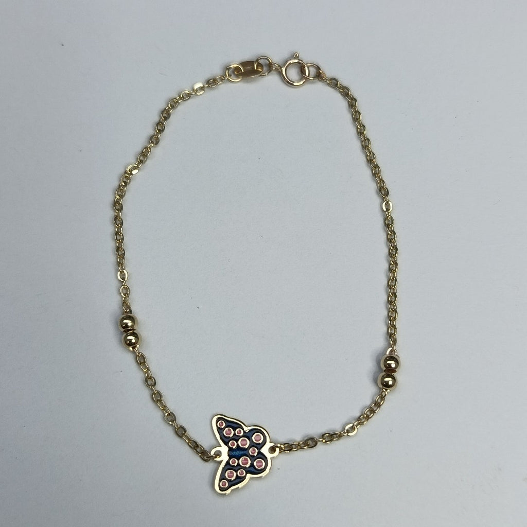 PULSERA TEJIDO ESPECIAL MARIPOSA CON ESMALTE 14K 18 CM 1.9 GR (NUEVO)
