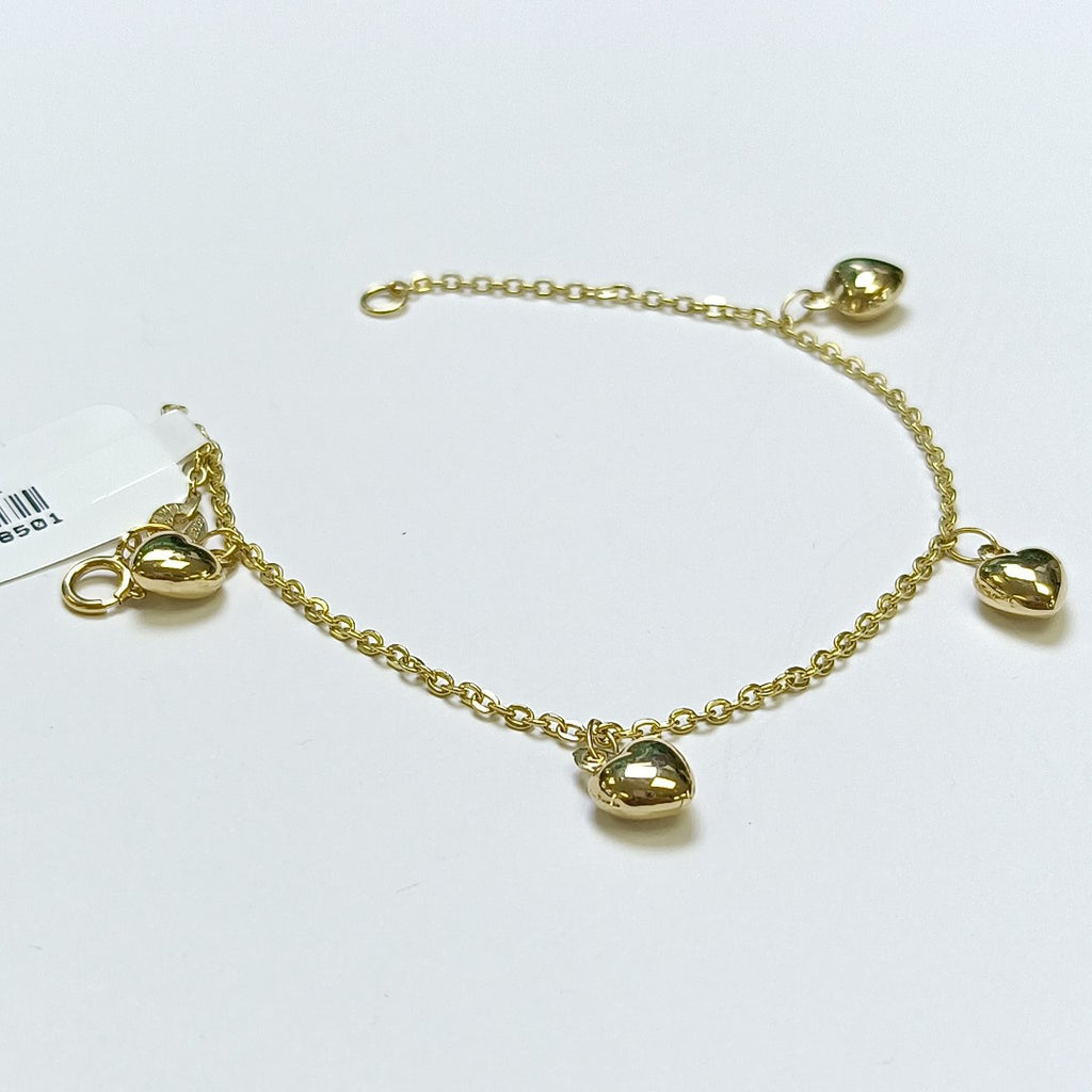 PULSERA ESP CON FIG CORAZONES 14K 18 CM 1.8 GR (NUEVO)