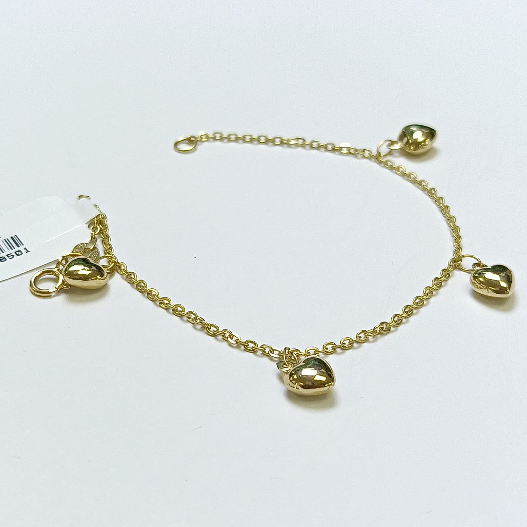 PULSERA ESP CON FIG CORAZONES 14K 18 CM 1.8 GR (NUEVO)
