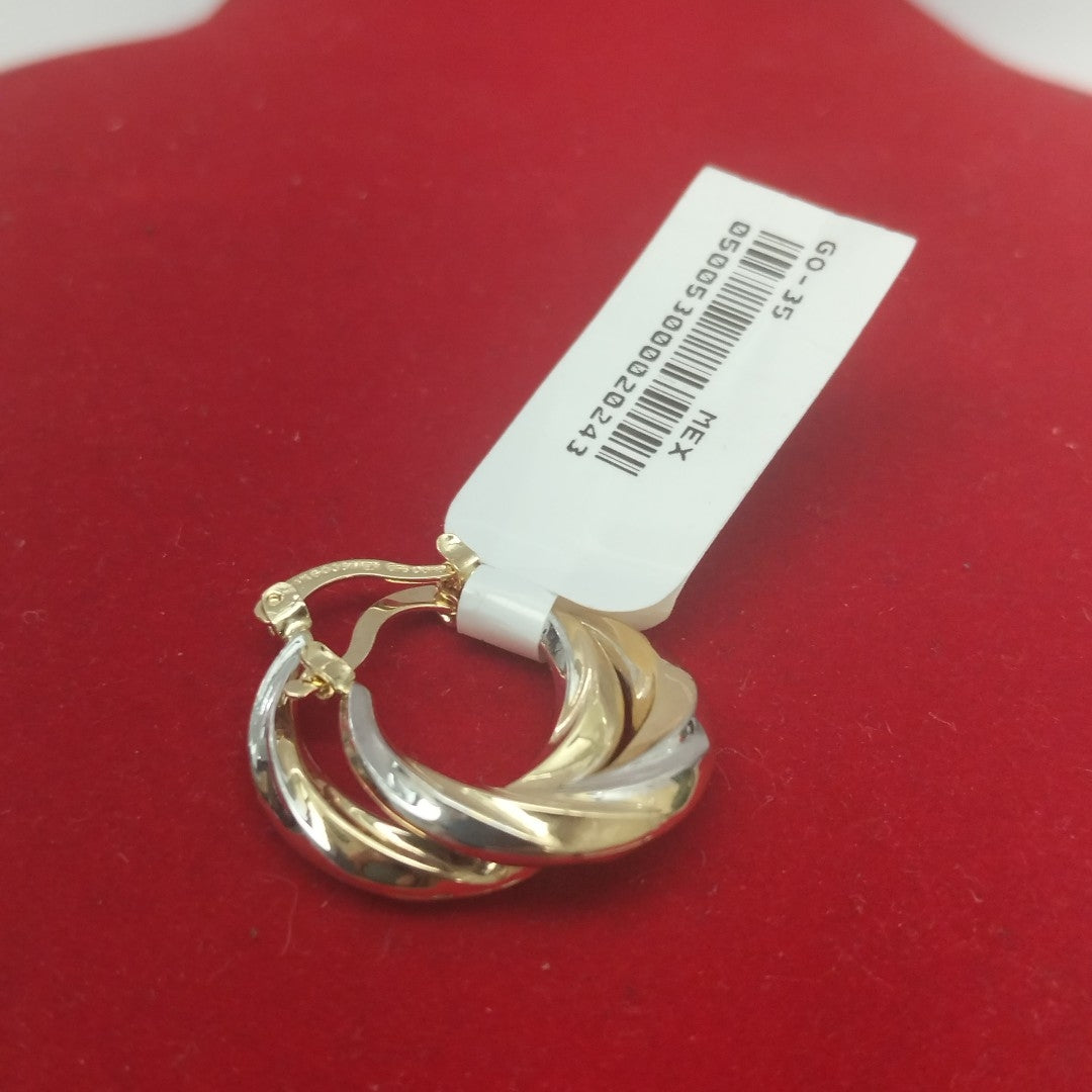 ARETES TEJIDO ARRACADA TRENZADA COMBINADA 14K 1.9 GR (NUEVO)