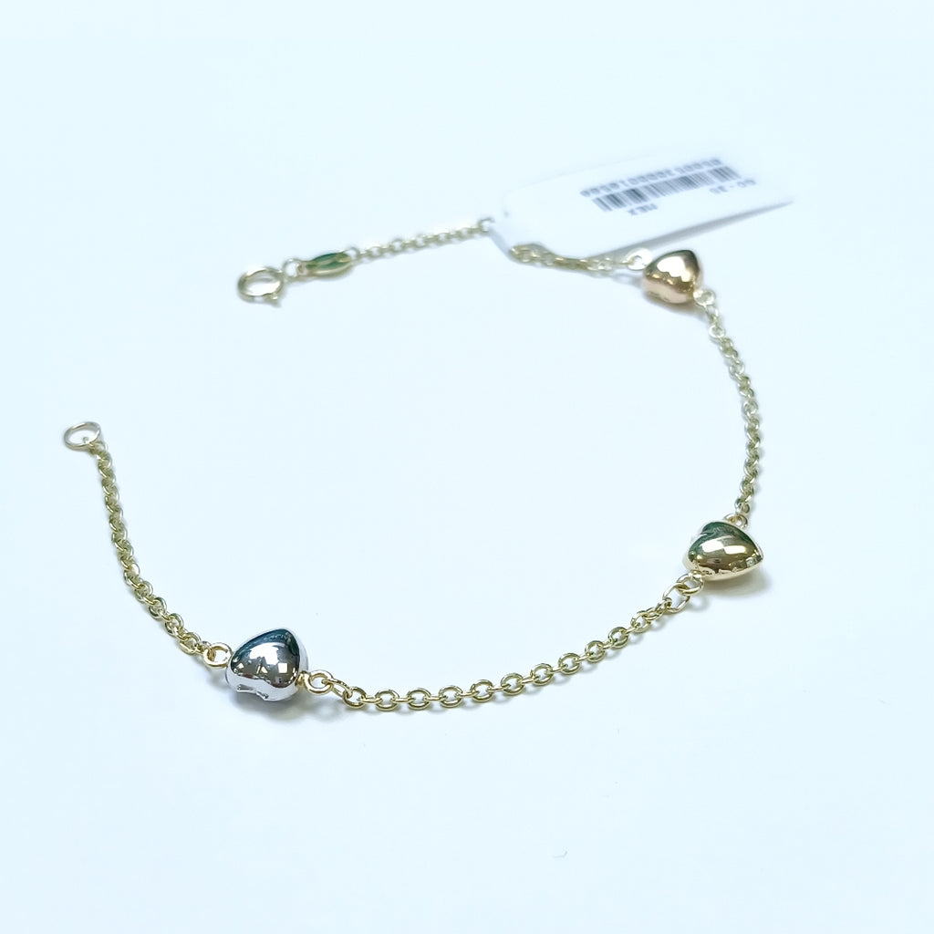 PULSERA ESP CON CORAZONES COMBINADOS 14K 18 CM 1.6 GR (NUEVO)