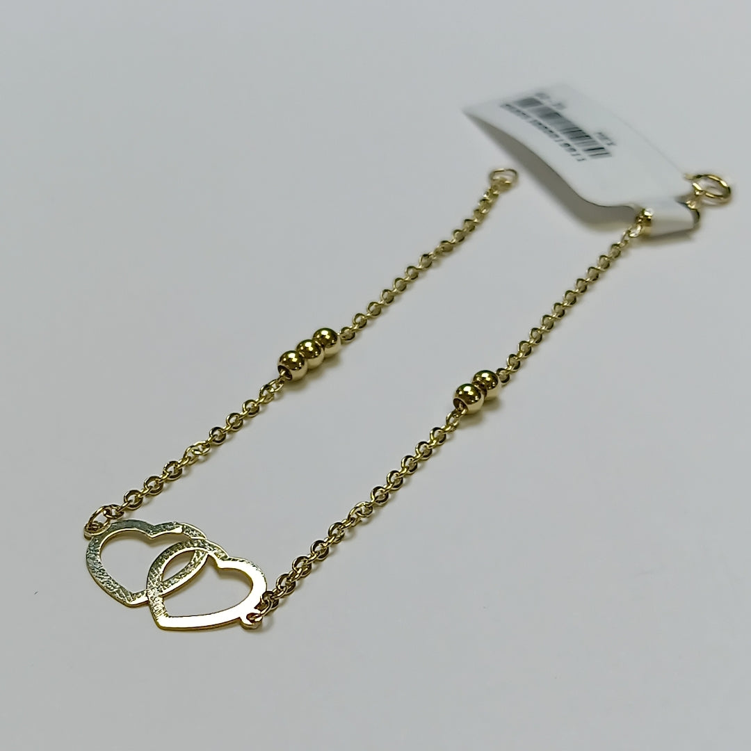 PULSERA TEJIDO ESPECIAL C CORAZONES 14K 18 CM 1.7 GR (NUEVO)