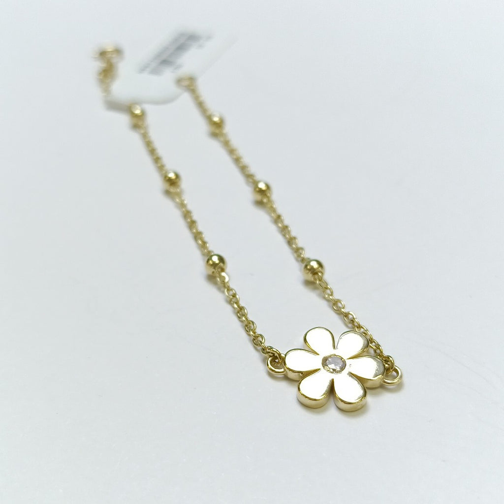 PULSERA TEJIDO ESPECIAL FLOR CON CIRCONIA 14K 18 CM 2.5 GR (NUEVO)