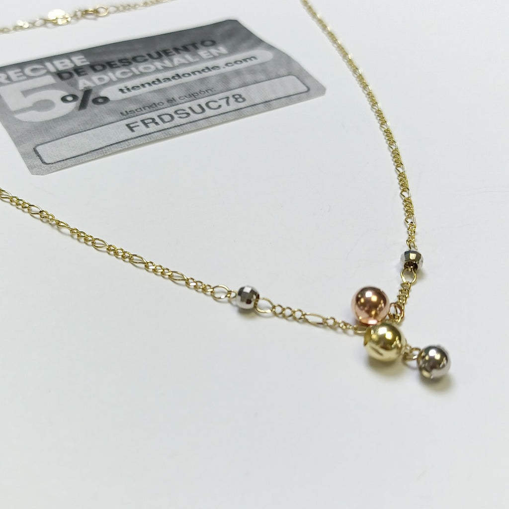 CADENA GARGANTILLA 3X1 CON ESFERAS COMBINADAS 14K 45 CM 3.1 GR (NUEVO)