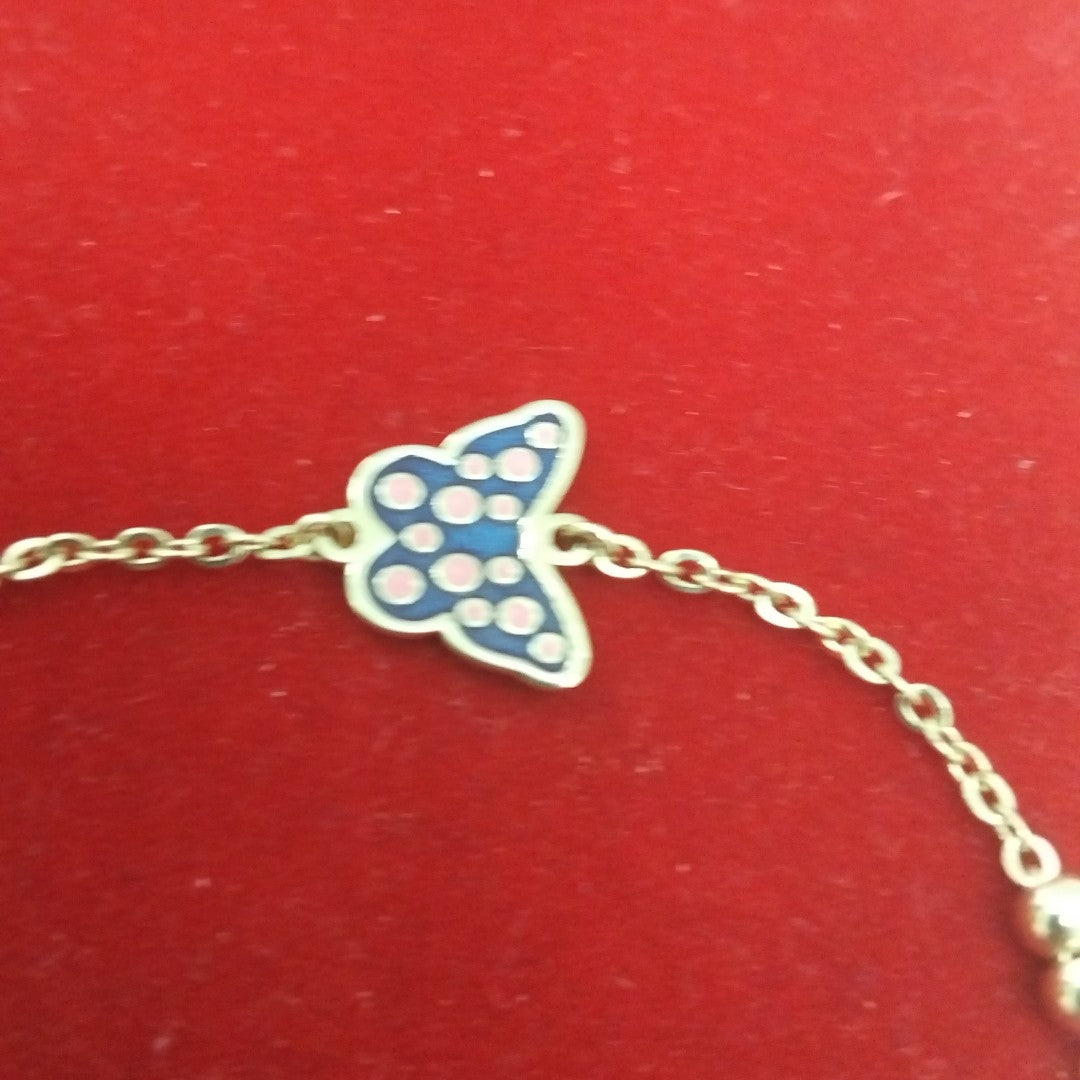 PULSERA TEJIDO ESPECIAL MARIPOSA CON ESMALTE 14K 18 CM 1.9 GR (NUEVO)