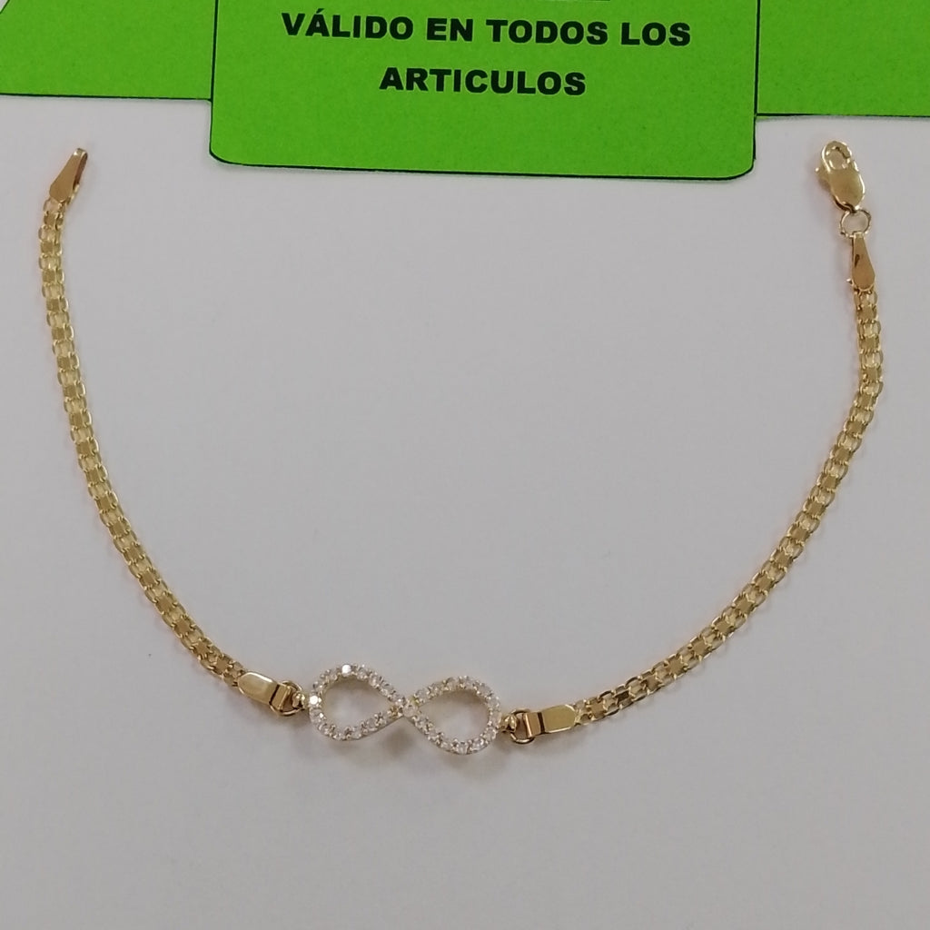PULSERA TEJIDO ESPECIAL CON INFINITO Y CIRCONIAS 14K 18 CM 3.3 GR (NUEVO)