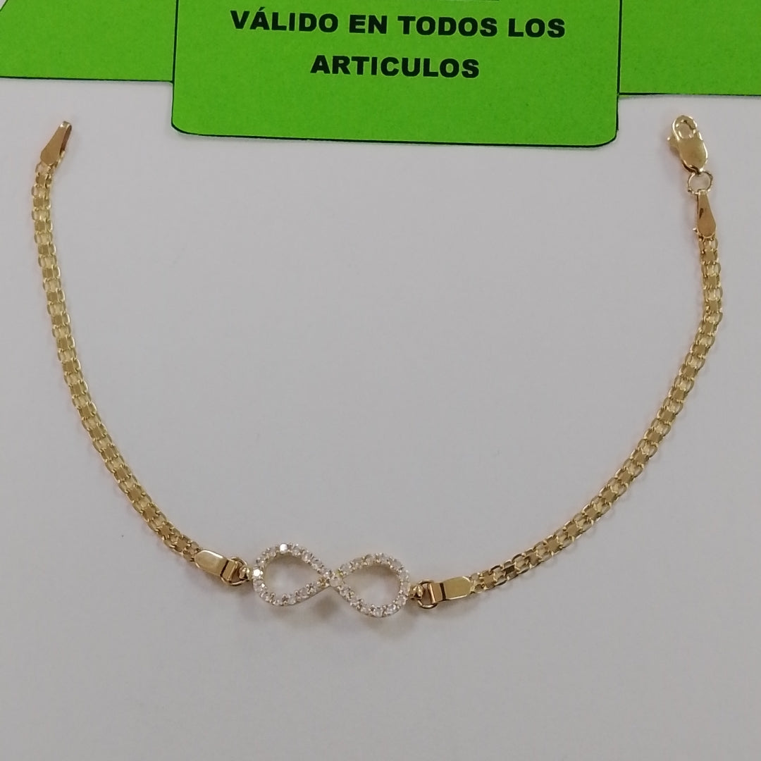 PULSERA TEJIDO ESPECIAL CON INFINITO Y CIRCONIAS 14K 18 CM 3.3 GR (NUEVO)