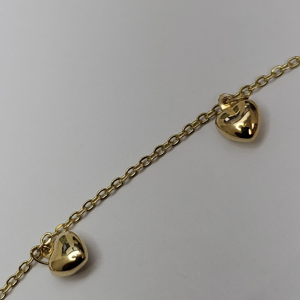 PULSERA ESP CON FIG CORAZONES 14K 18 CM 1.8 GR (NUEVO)