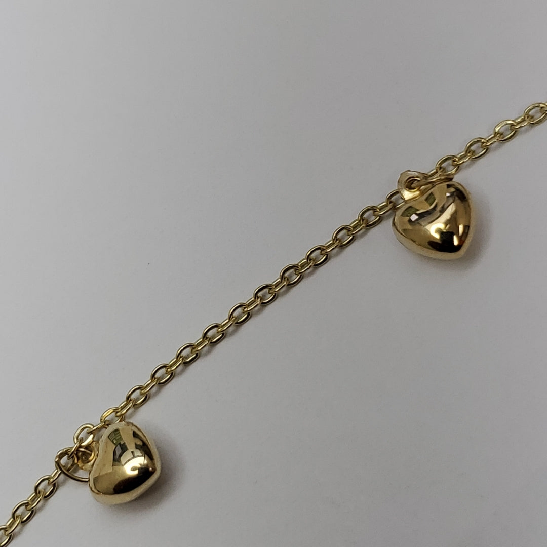 PULSERA ESP CON FIG CORAZONES 14K 18 CM 1.8 GR (NUEVO)