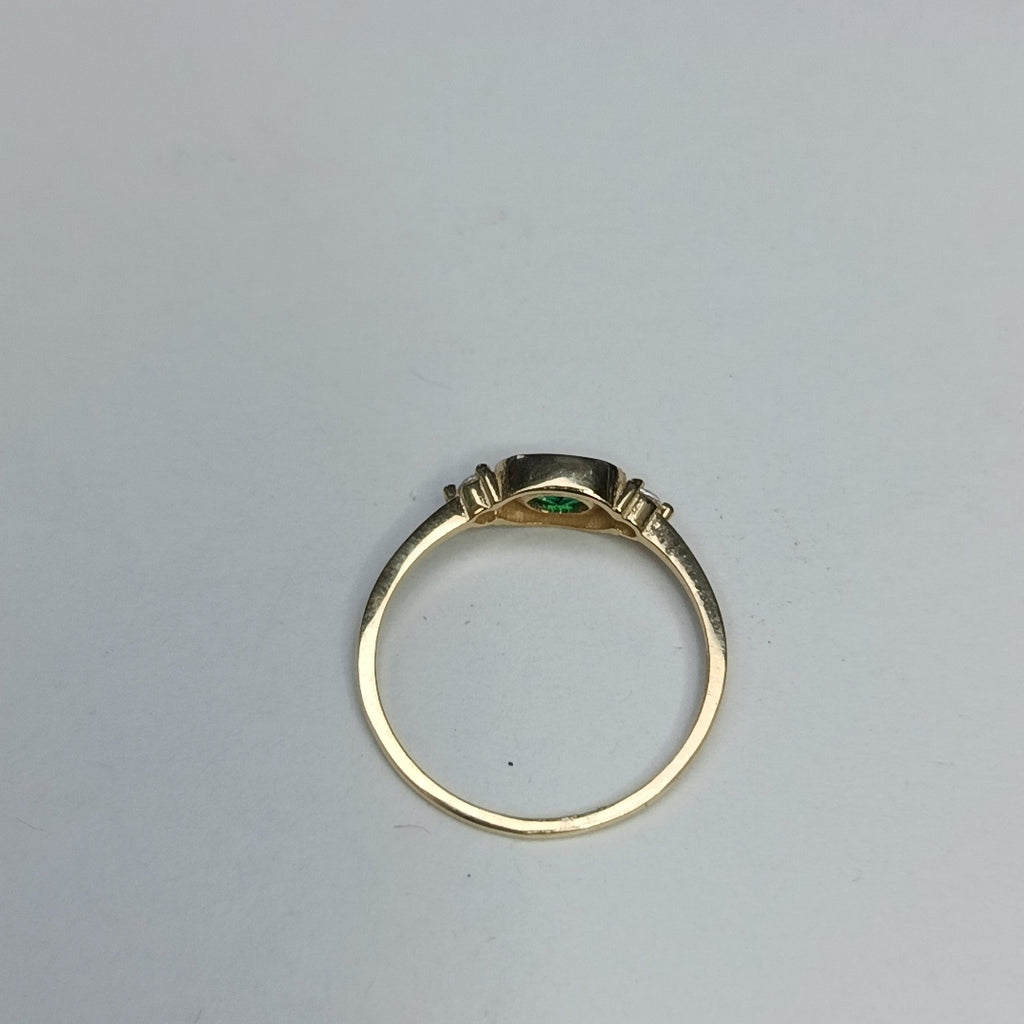 ANILLOS TEJIDO ANILLITO C CIRCONIAS Y PIEDRA VERDE 14K 7 1.1 GR (NUEVO)