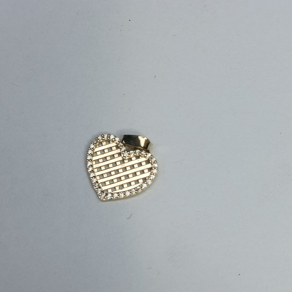 DIJE TEJIDO CORAZON CON CERCO DE CIRCONIAS 14K 1.1 GR (NUEVO)