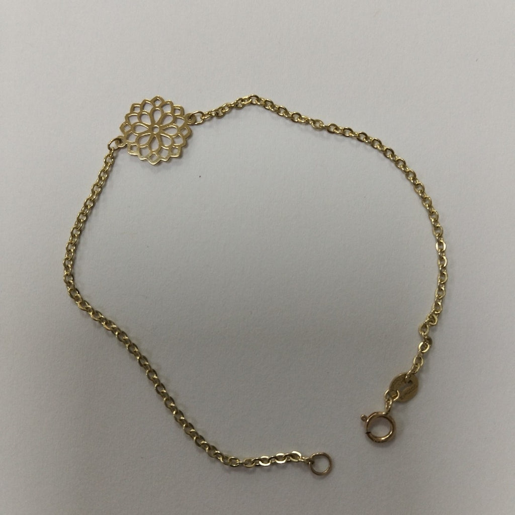 PULSERA TEJIDO ESPECIAL CON MANDALA 14K 18 CM 1.3 GR (NUEVO)