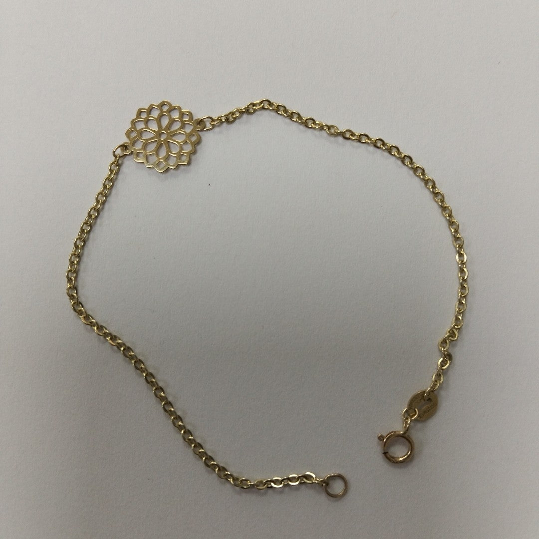 PULSERA TEJIDO ESPECIAL CON MANDALA 14K 18 CM 1.3 GR (NUEVO)