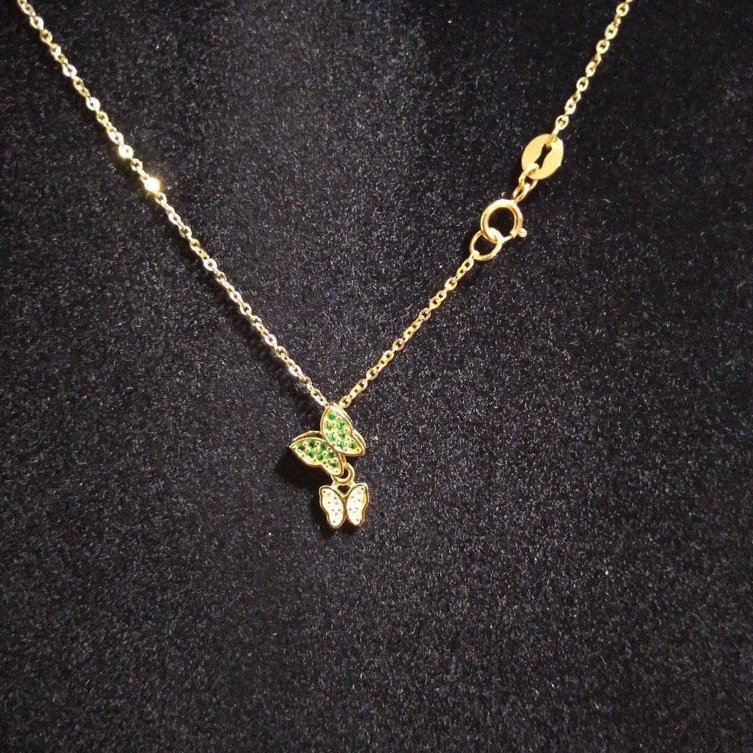 CADENA TEJIDO GARGANTILLA CON DIJE MARIPOSAS CIRCONIAS Y PIEDRAS DE COLOR 14K 45 CM 2 GR (NUEVO)