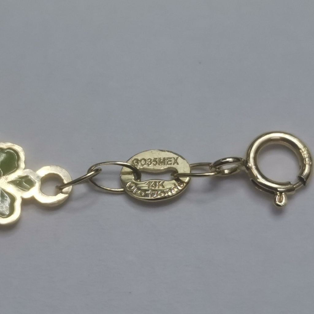PULSERA ESPECIAL FLORES CON ESMALTE 14K 18 CM 4.5 GR (NUEVO)