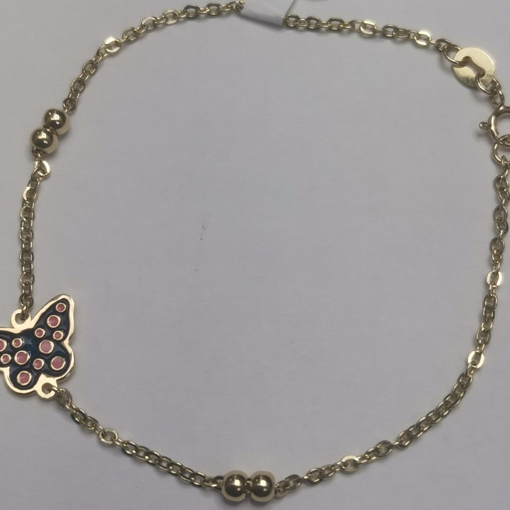 PULSERA TEJIDO ESPECIAL MARIPOSA CON ESMALTE 14K 18 CM 1.9 GR (NUEVO)