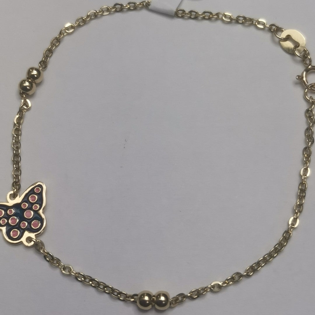PULSERA TEJIDO ESPECIAL MARIPOSA CON ESMALTE 14K 18 CM 1.9 GR (NUEVO)