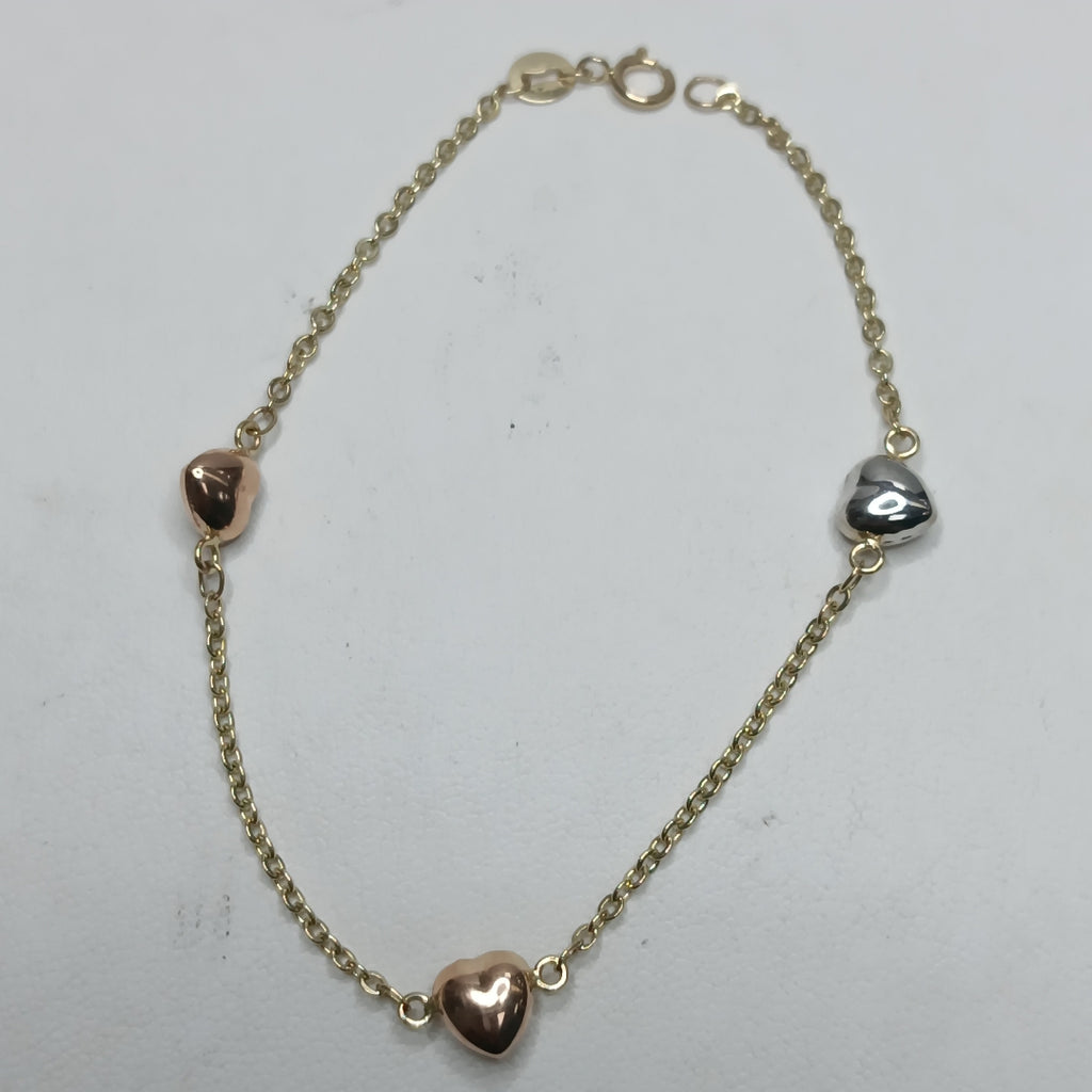PULSERA ESP CON CORAZONES COMBINADOS 14K 18 CM 1.6 GR (NUEVO)