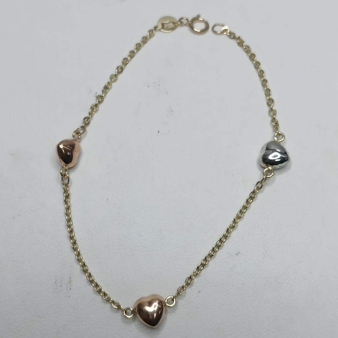 PULSERA ESP CON CORAZONES COMBINADOS 14K 18 CM 1.6 GR (NUEVO)