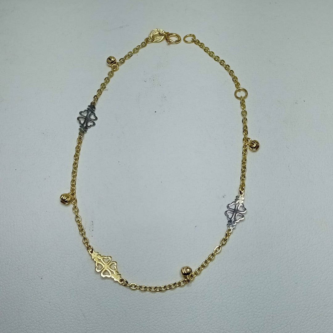 PULSERA ESPECIAL CON TREBOL 14K 18 CM 1.8 GR (NUEVO)