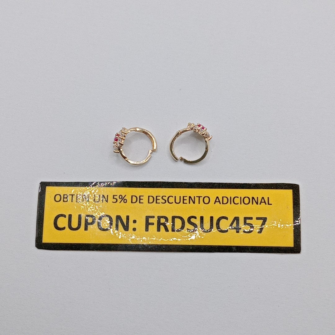 ARETES HUGGIES CON CIRCONIAS Y PIEDRA DE COLOR 14K 1.8 GR (NUEVO)