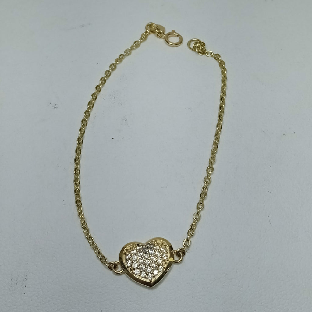PULSERA TEJIDO ESPECIAL C CORAZON CIRCONIAS 14K 18 CM 2 GR (NUEVO)