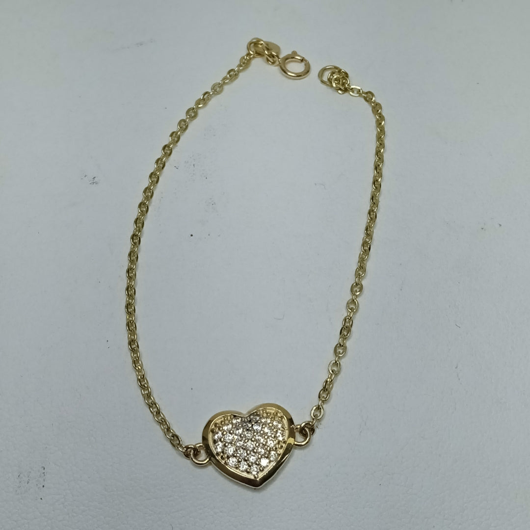 PULSERA TEJIDO ESPECIAL C CORAZON CIRCONIAS 14K 18 CM 2 GR (NUEVO)