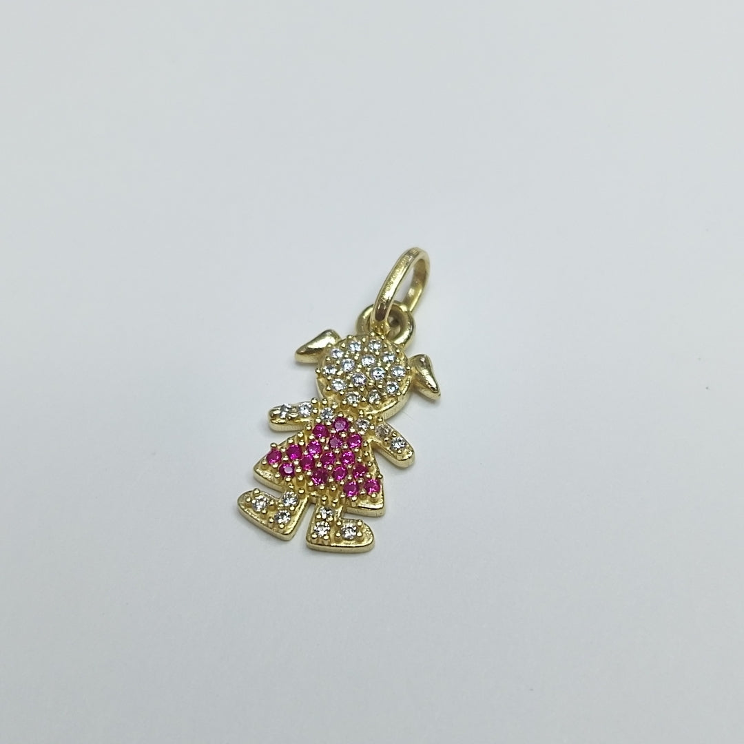 DIJE NIÑA CON CIRCONIAS Y PIEDRAS DE COLOR 10K 1.1 GR (NUEVO)