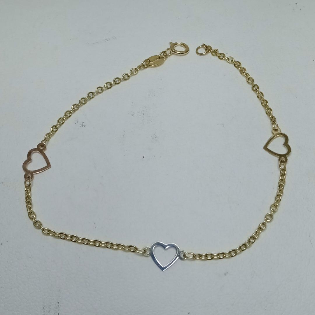 PULSERA ESPECIAL CON CORAZONES 14K 18 CM 1.2 GR (NUEVO)