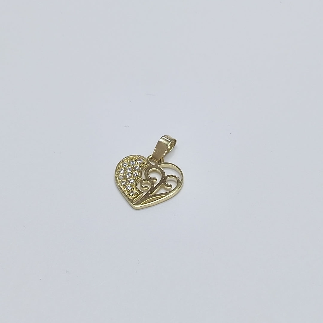 DIJE TEJIDO CORAZON CON CIRCONIAS Y ARBOL DE LA VIDA 14K 0.9 GR (NUEVO)