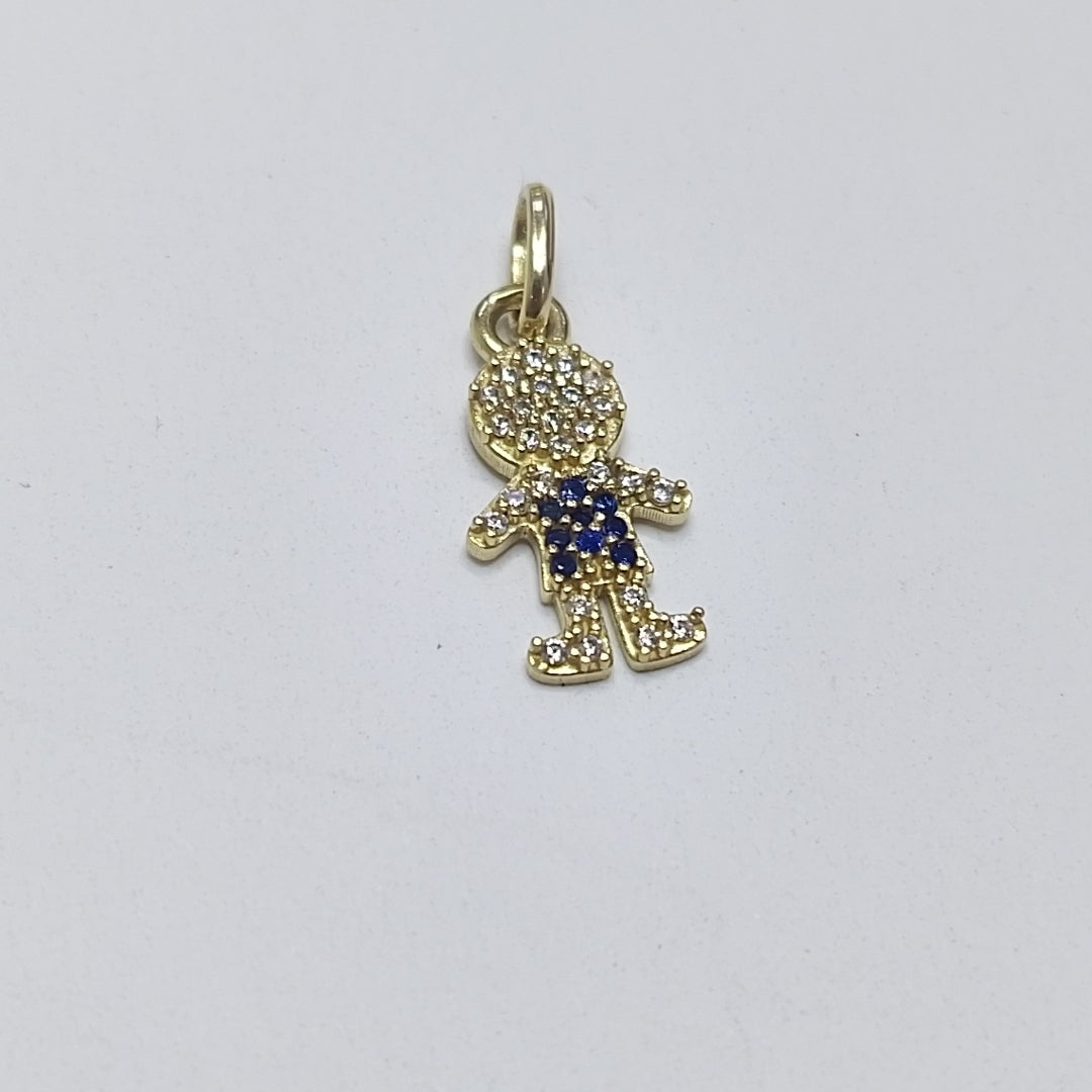 DIJE NIÑO CON CIRCONIAS Y PIEDRAS DE COLOR 10K 0.8 GR (NUEVO)