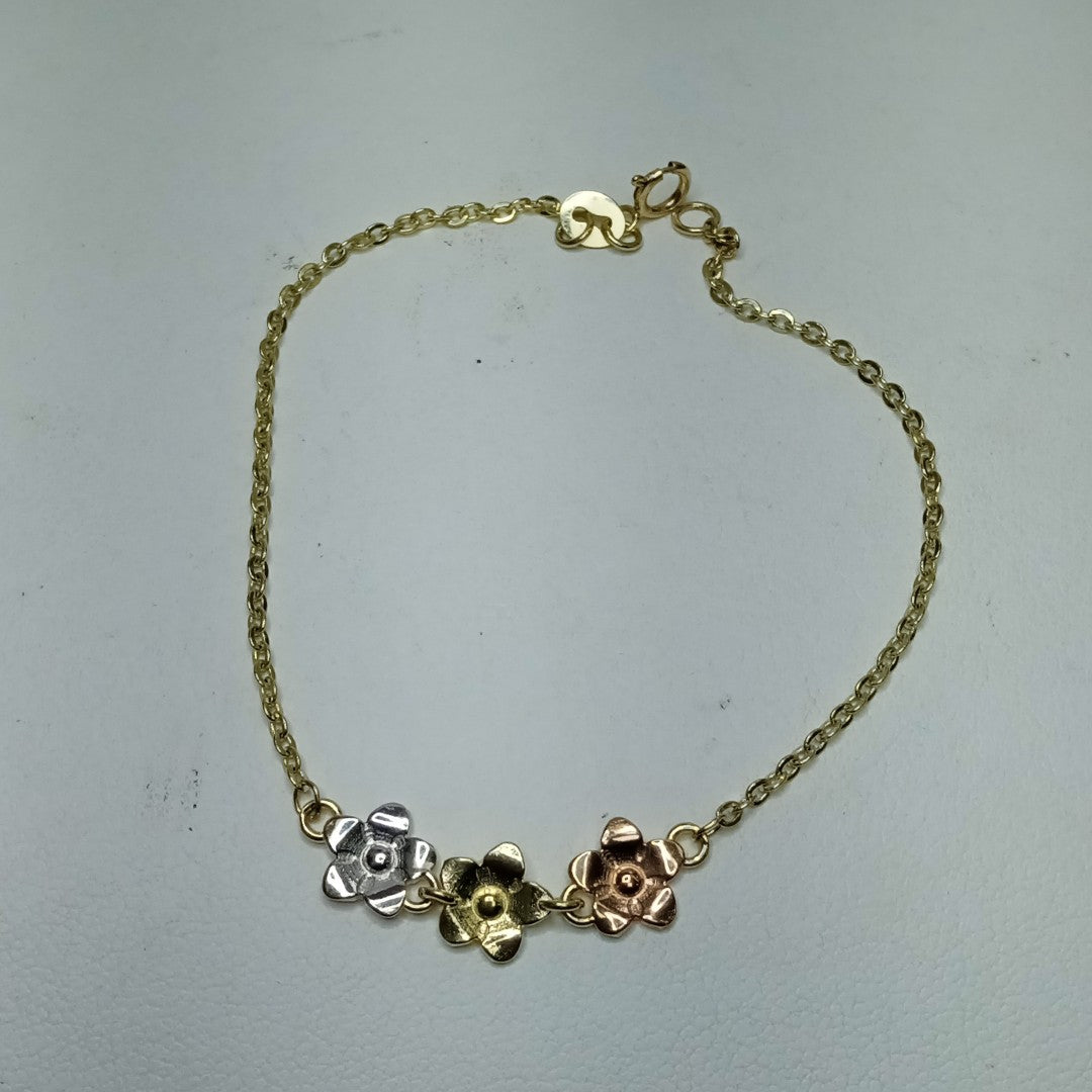 PULSERA TEJIDO ESPECIAL FIG FLORES 14K 18 CM 2 GR (NUEVO)