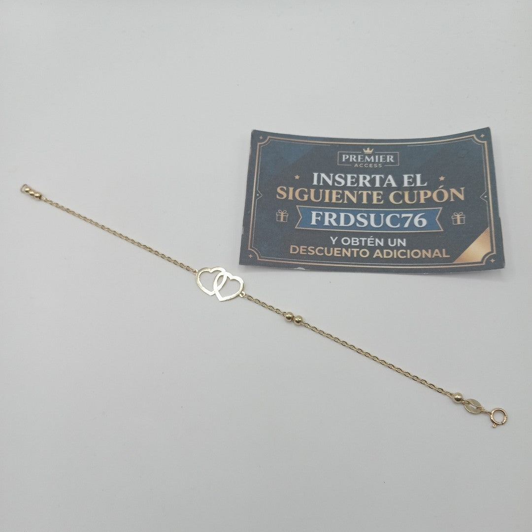 PULSERA TEJIDO ESPECIAL C CORAZONES 14K 18 CM 1.7 GR (NUEVO)