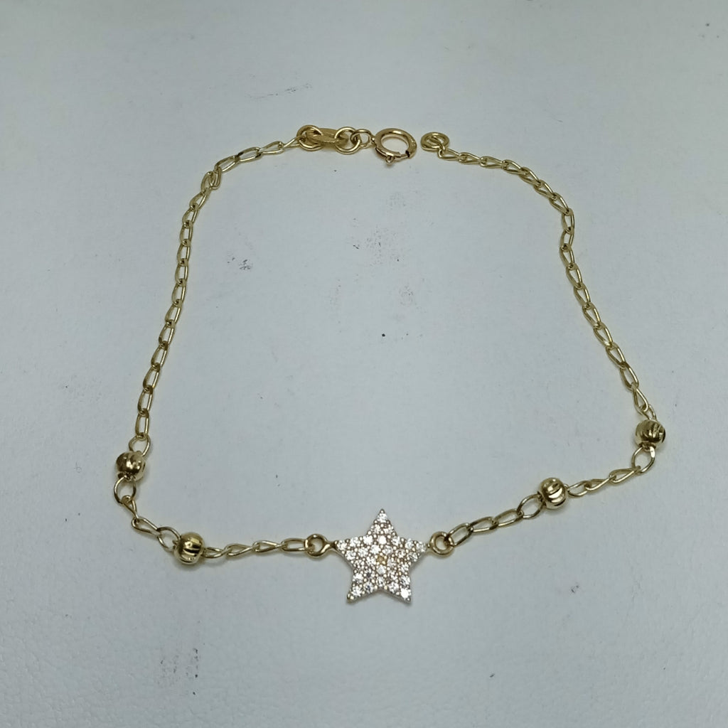 PULSERA ESPECIAL CON ESTRELLA Y CIRCONIAS 14K 18 CM 1.5 GR (NUEVO)