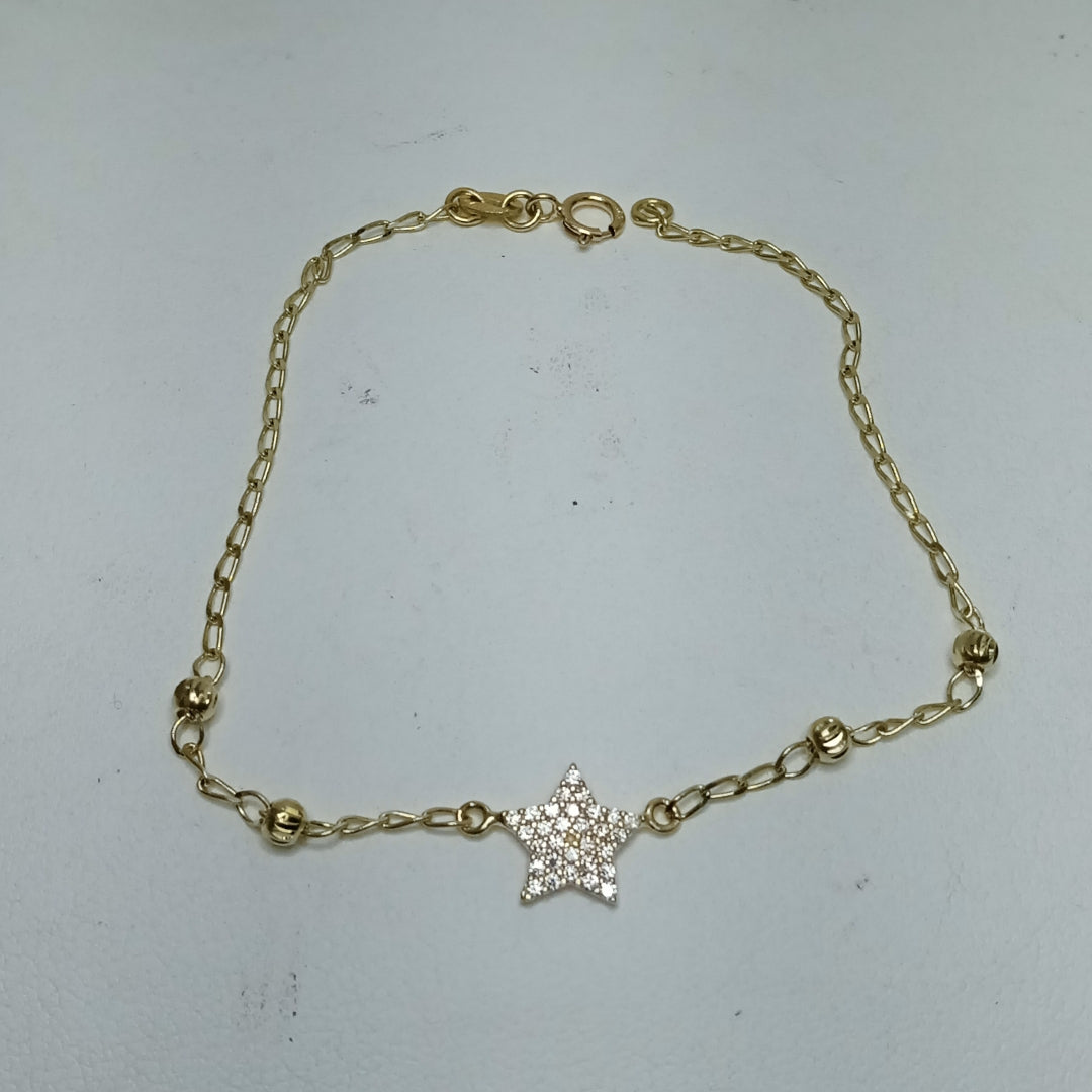 PULSERA ESPECIAL CON ESTRELLA Y CIRCONIAS 14K 18 CM 1.5 GR (NUEVO)