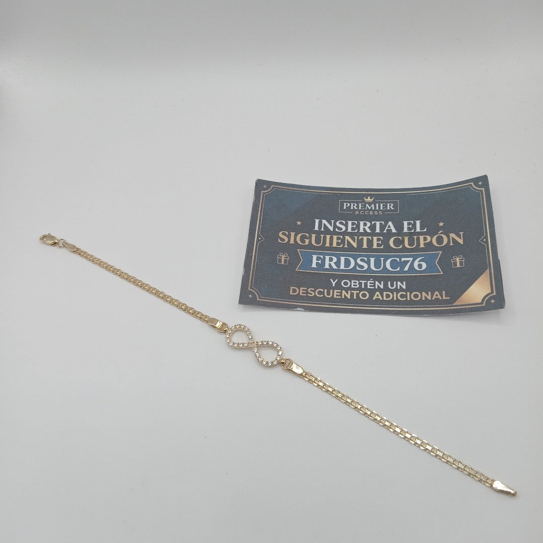 PULSERA TEJIDO ESPECIAL CON INFINITO Y CIRCONIAS 14K 18 CM 3.4 GR (NUEVO)
