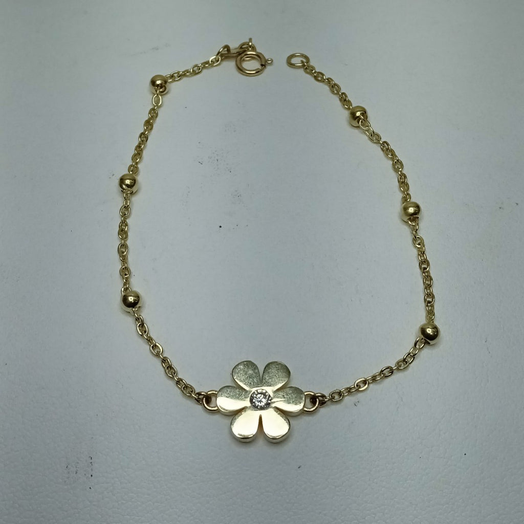 PULSERA TEJIDO ESPECIAL FLOR CON CIRCONIA 14K 18 CM 2.5 GR (NUEVO)