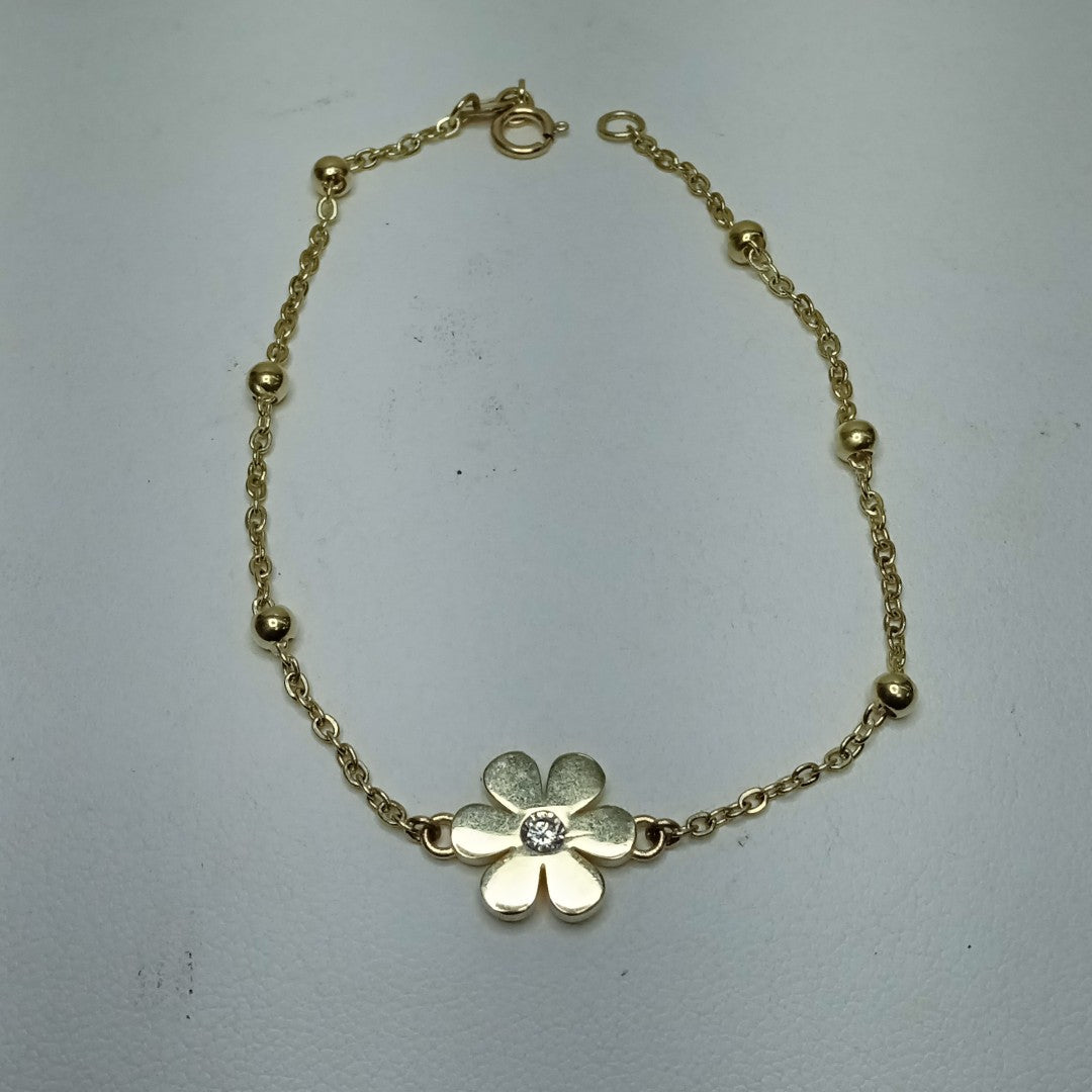 PULSERA TEJIDO ESPECIAL FLOR CON CIRCONIA 14K 18 CM 2.5 GR (NUEVO)