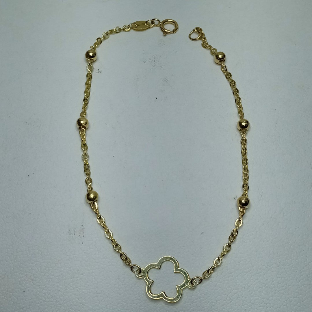 PULSERA TEJIDO ESPECIAL CON FLOR 14K 18 CM 1.6 GR (NUEVO)