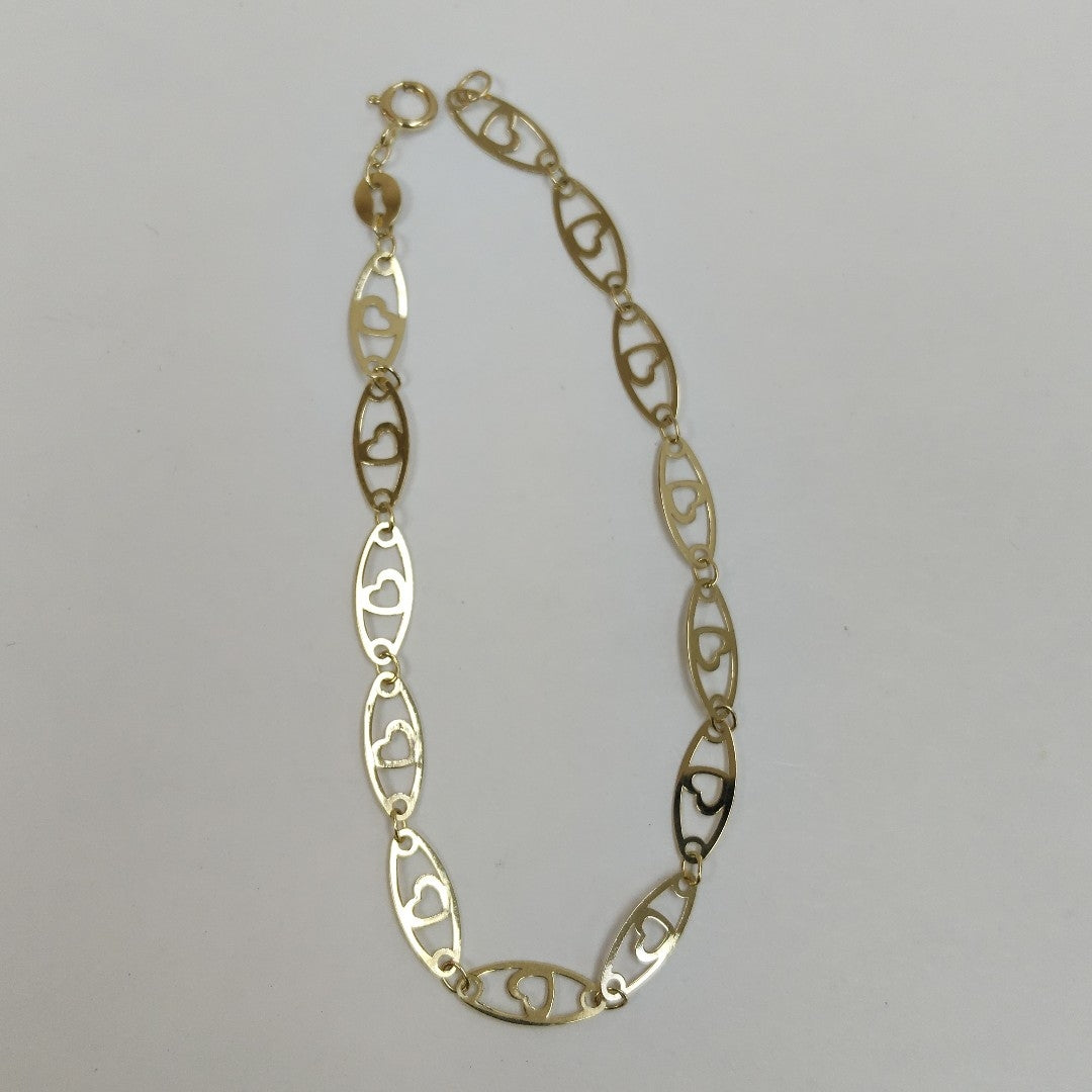 PULSERA TEJIDO ESPECIAL CON CORAZON 14K 18 CM 1.4 GR (NUEVO)