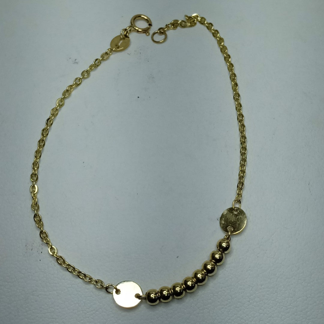PULSERA TEJIDO ESPECIAL CON BOLITAS 14K 18 CM 1.8 GR (NUEVO)