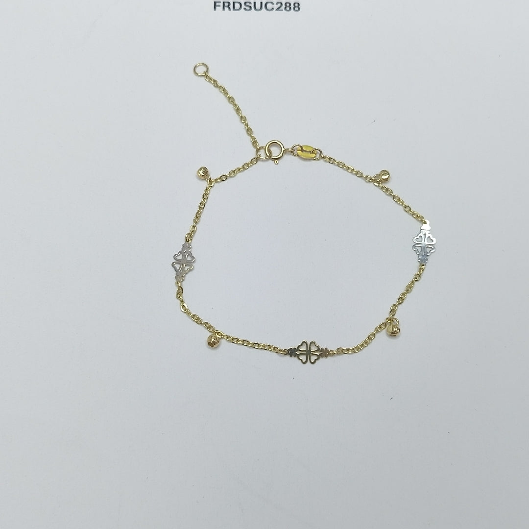 PULSERA ESPECIAL CON TREBOL 14K 18 CM 1.8 GR (NUEVO)