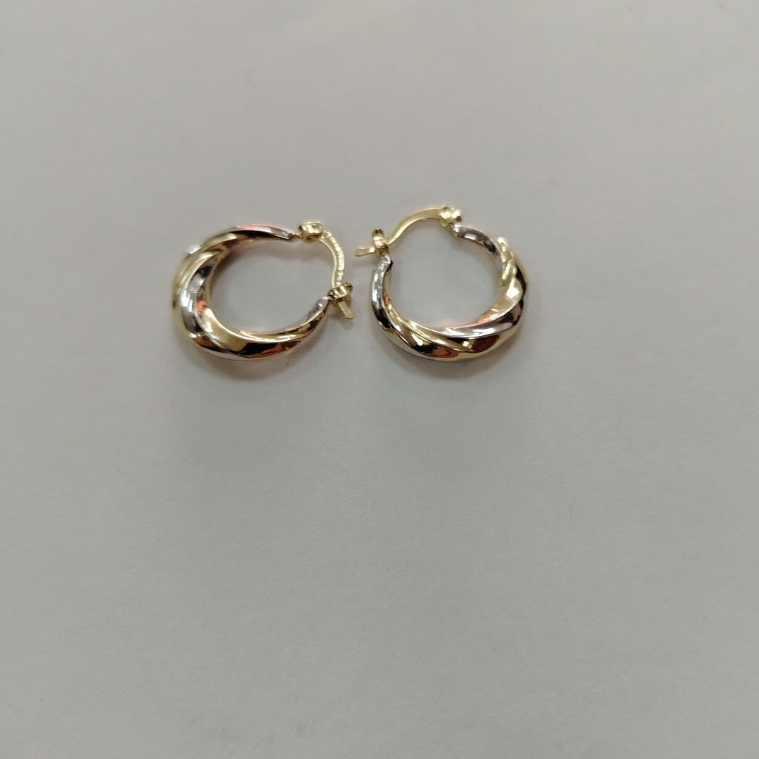 ARETES TEJIDO ARRACADA TRENZADA COMBINADA 14K 1.9 GR (NUEVO)