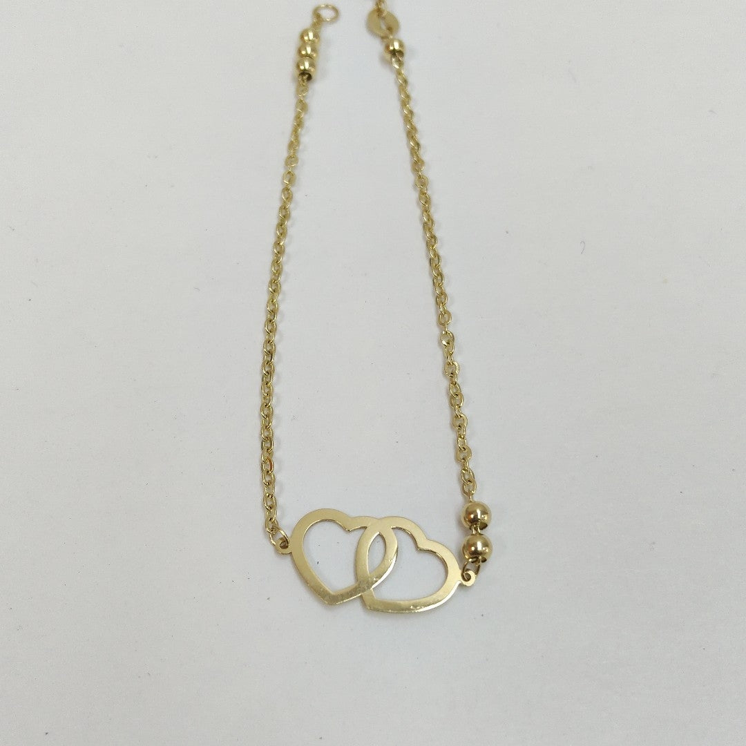 PULSERA TEJIDO ESPECIAL C CORAZONES 14K 18 CM 1.6 GR (NUEVO)