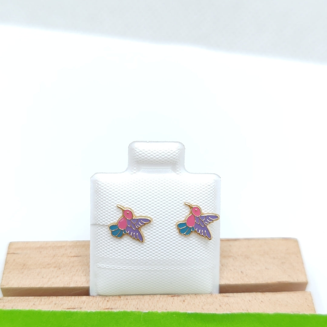 BROQUELES BROQUEL FIG COLIBRI ESMALTE ROSA 14K 0.2138 GR (NUEVO)