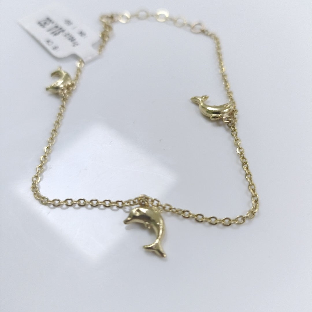 PULSERA ESPECIAL CON DIJES DELFINES 10K 18 CM 1.9 GR (NUEVO)