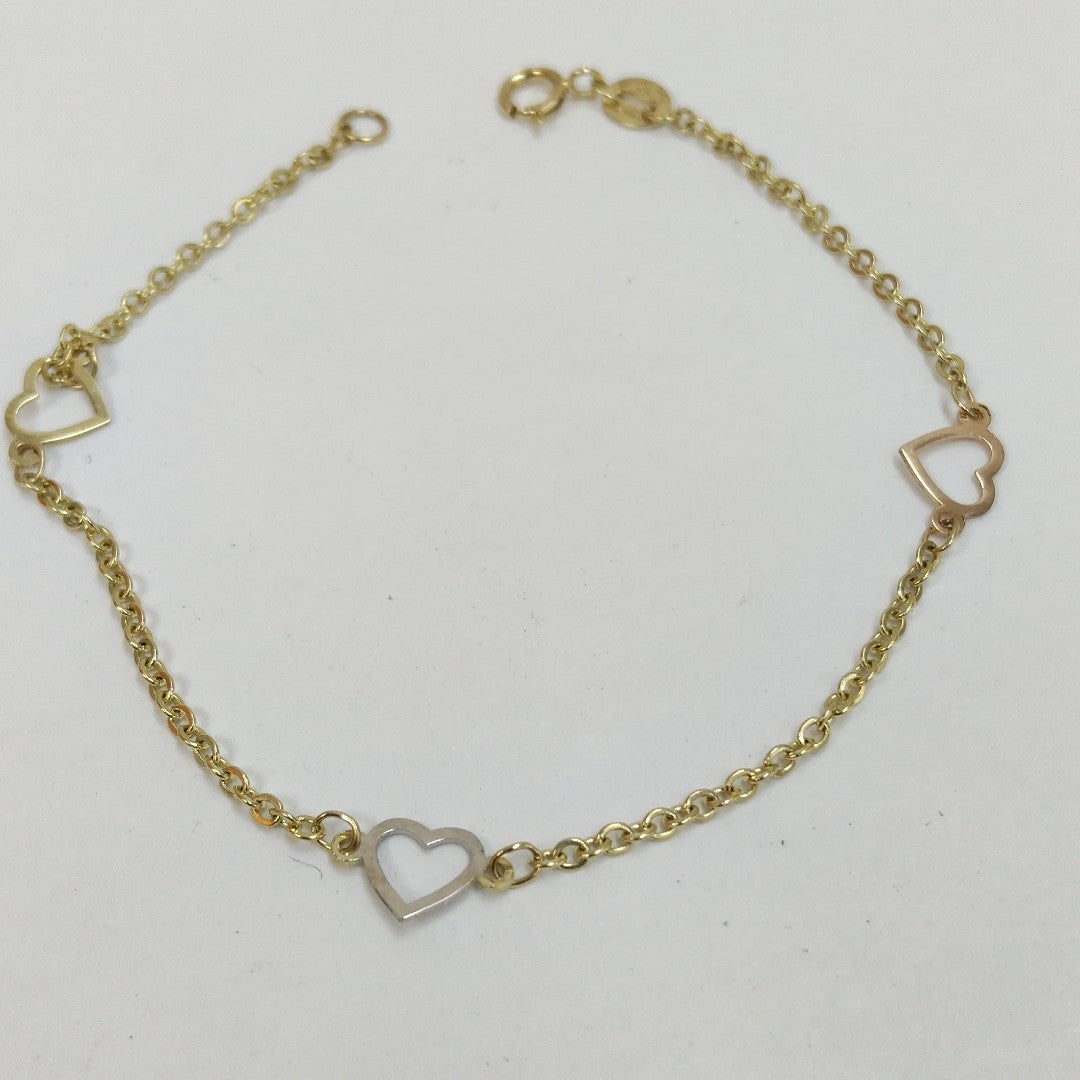 PULSERA ESPECIAL CON CORAZONES 14K 18 CM 1.3 GR (NUEVO)