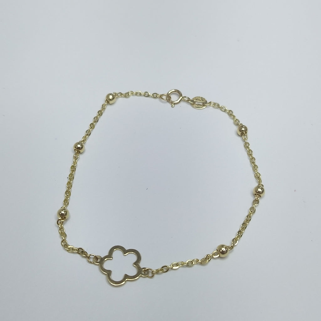 PULSERA TEJIDO ESPECIAL CON FLOR 14K 18 CM 1.6 GR (NUEVO)